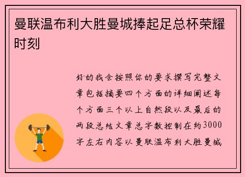 曼联温布利大胜曼城捧起足总杯荣耀时刻 曼联温布利大胜曼城捧起足总杯荣耀时刻